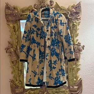 Plenty by Tracy Reese Tan and Blue embroidered coat with velvet trim